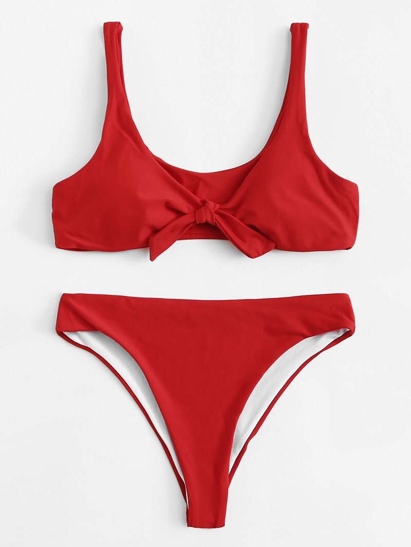 

Plus Knot Front Bikini Set, Red