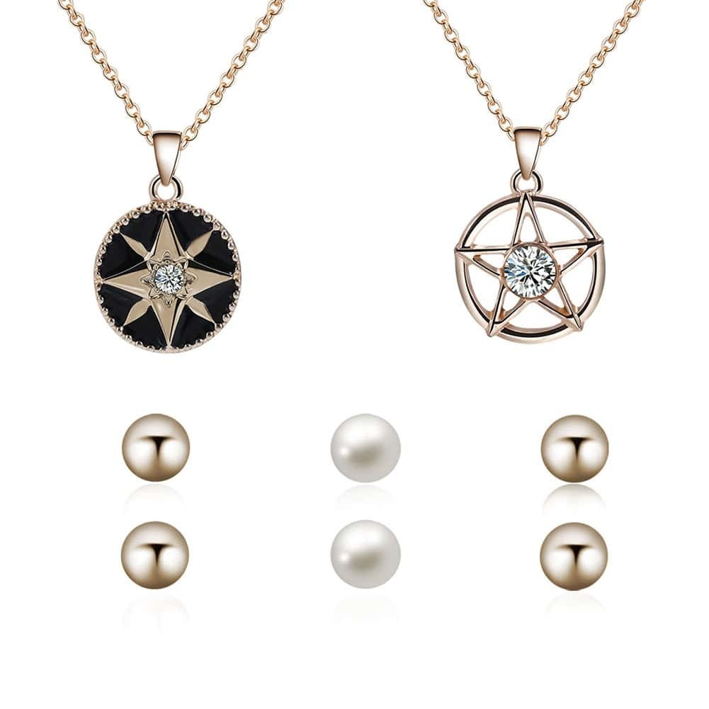 

Diamond Geometric Pendant Necklace 2pcs & Earrings 3pairs