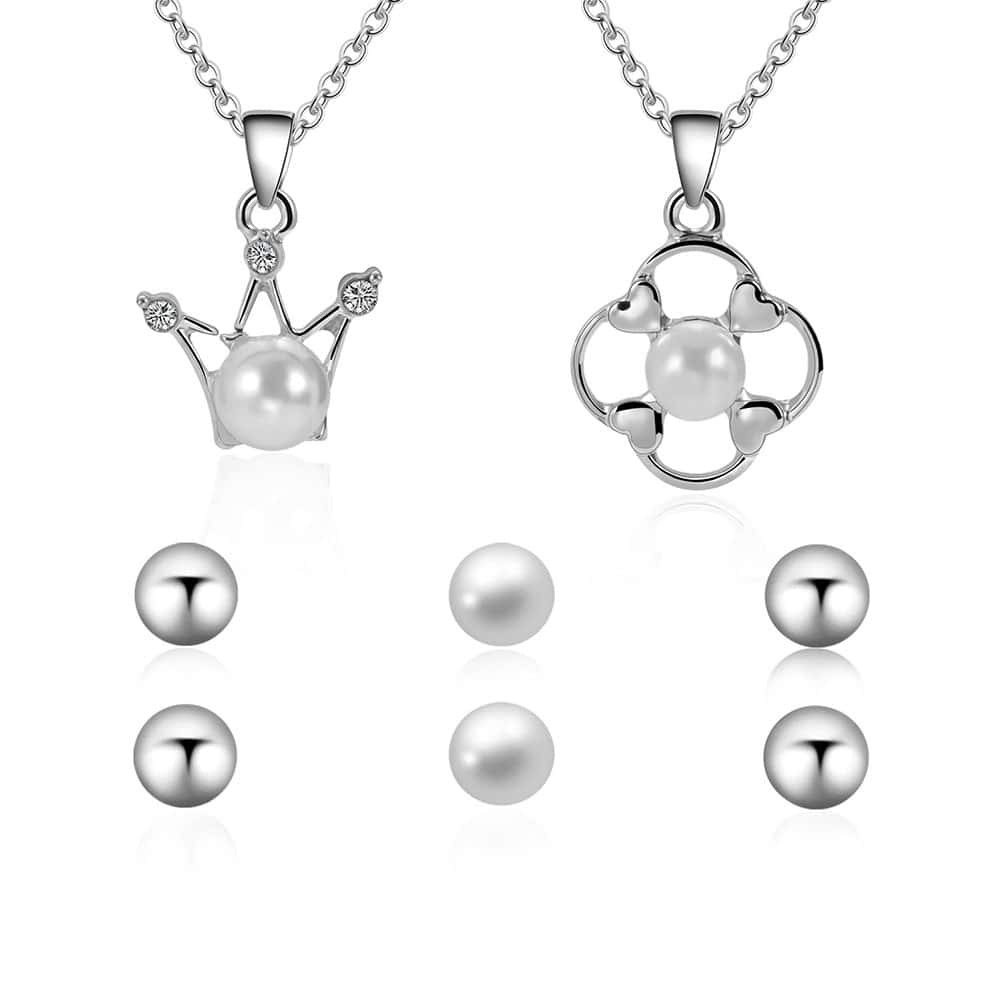 

Pearl Crown Pendant Necklace 2pcs & Earrings 3pairs