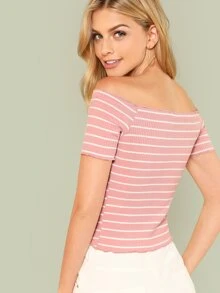 SHEIN Bardot tshirt med overlockade kanter - Dammrosa - Visa 2