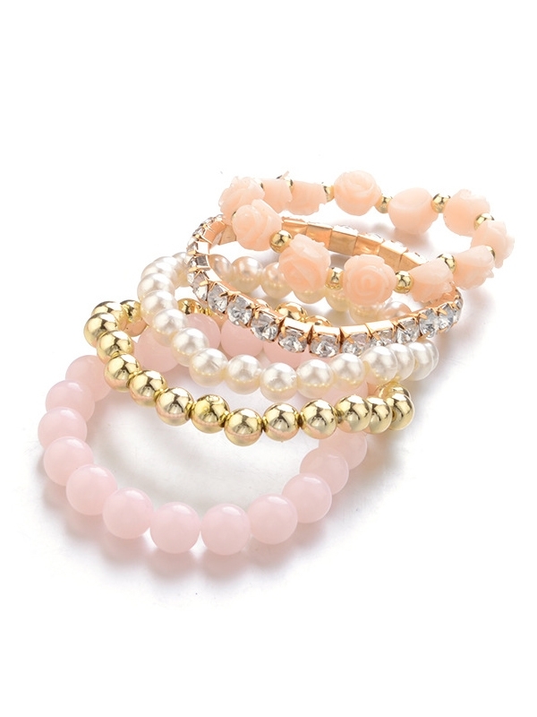 

Flower Detail Beaded Bracelet 5pcs, Multicolor