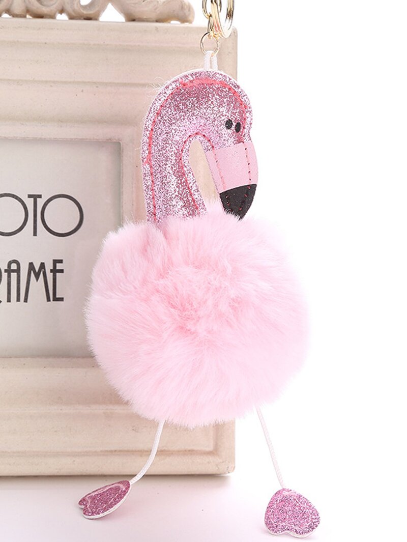 

Bird Design Pom Pom Keychain, Pink