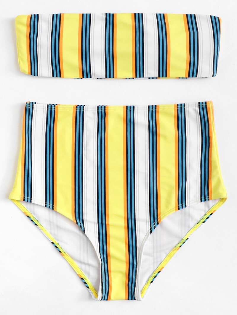 

Stripe High Waist Bikini Set, Multicolor