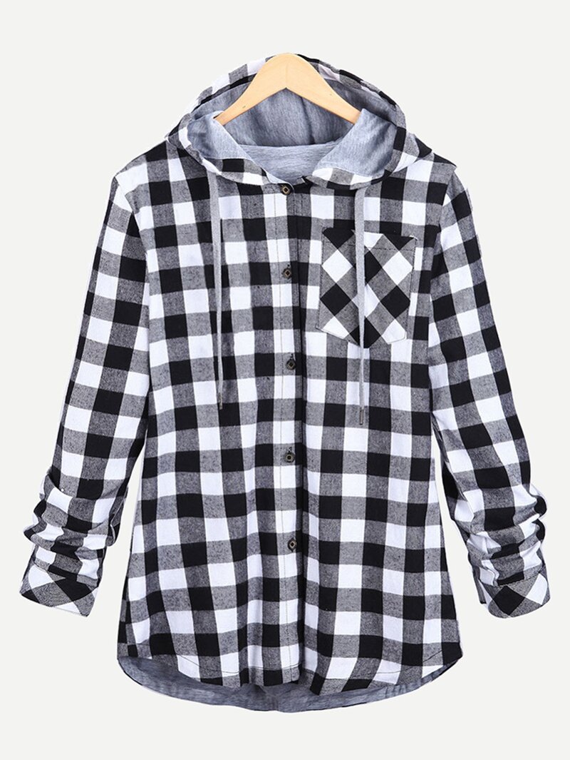 

Men Gingham Hooded Blouse, Grey