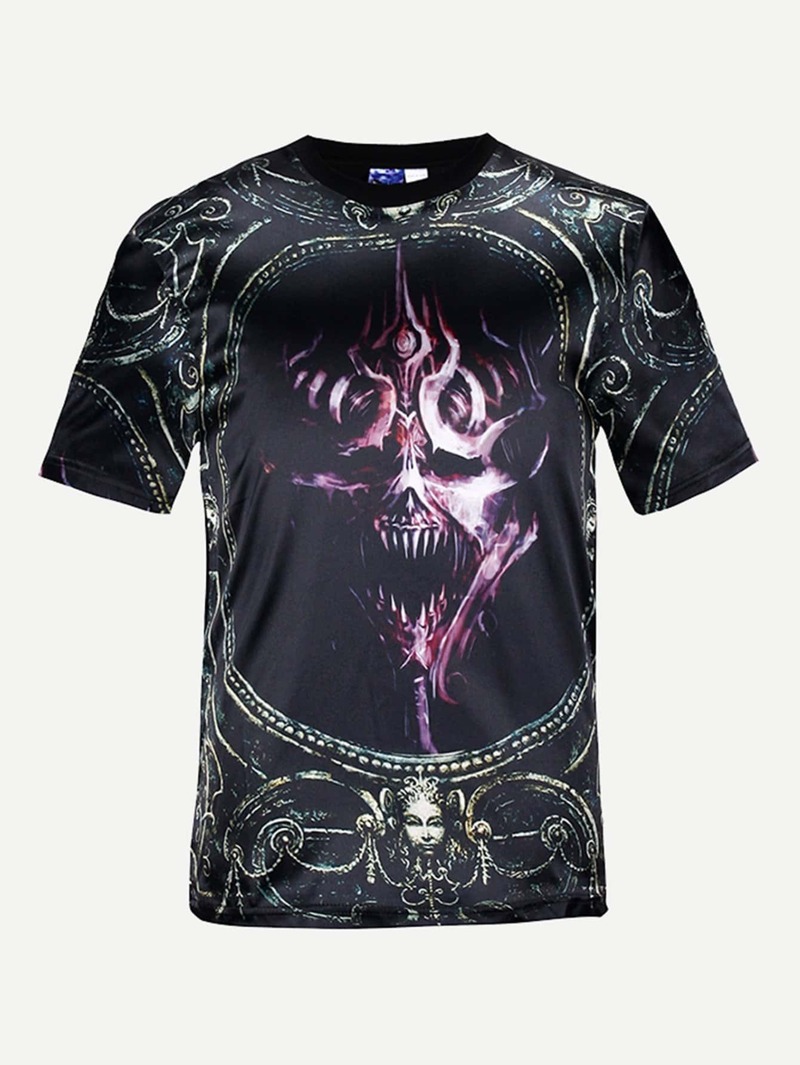 

Men Abstract Skull Print Tee, Black