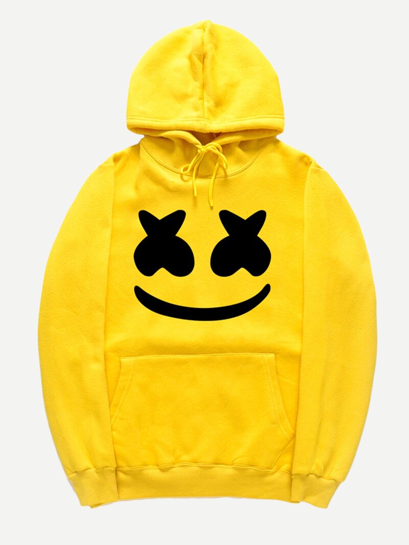 

Men Figure Print Hooded Sweatshirt, Yellow