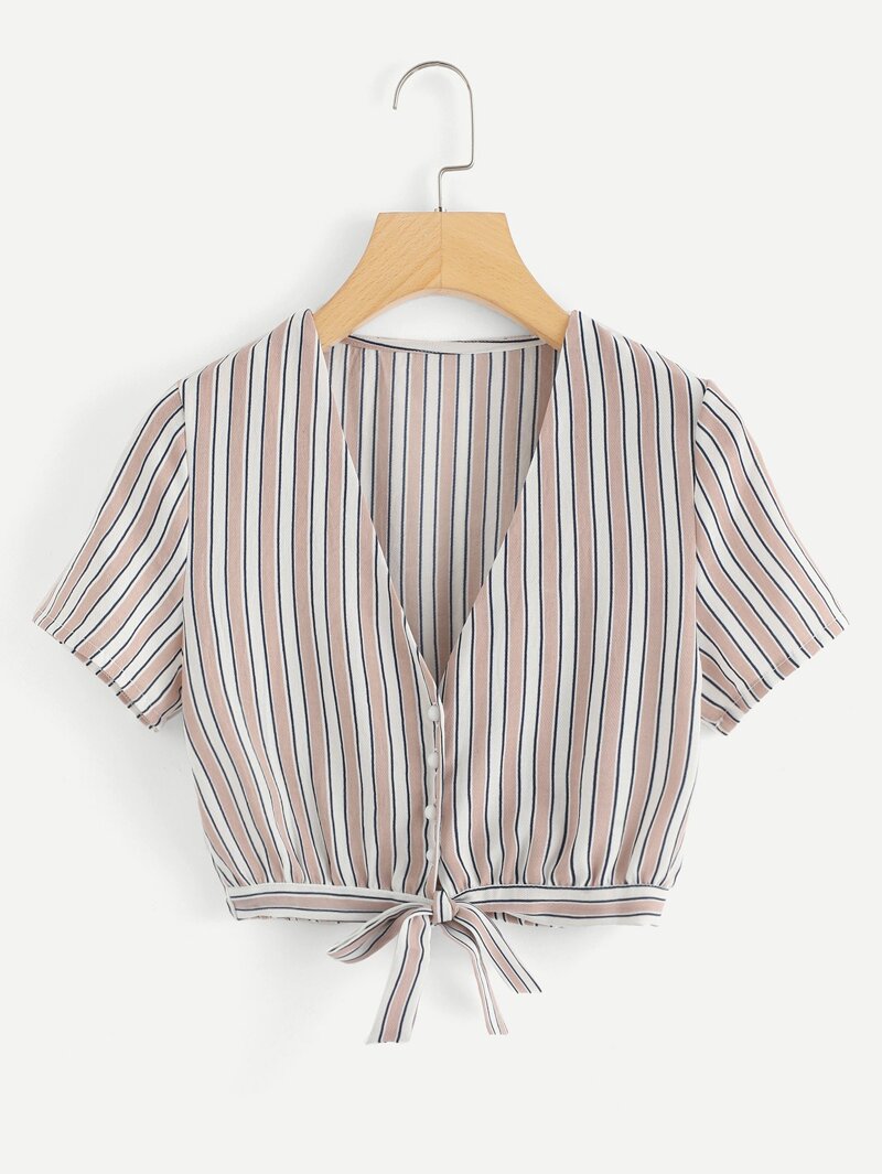 

Striped Knot Hem Crop Top, Multicolor