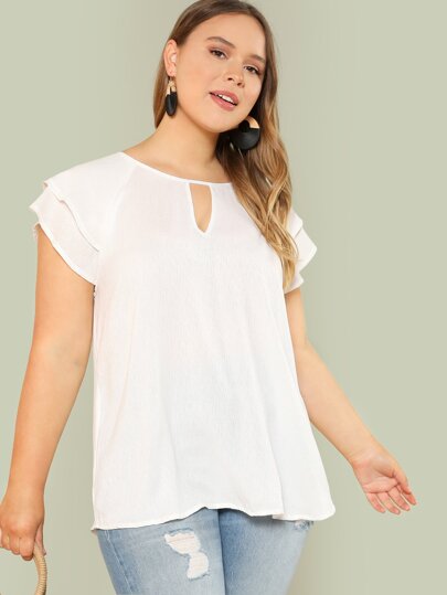 Plus Keyhole Neck Layered Cap Sleeve Top pictures