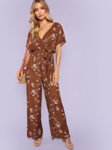 Floral Print Wide Leg Wrap Jumpsuit