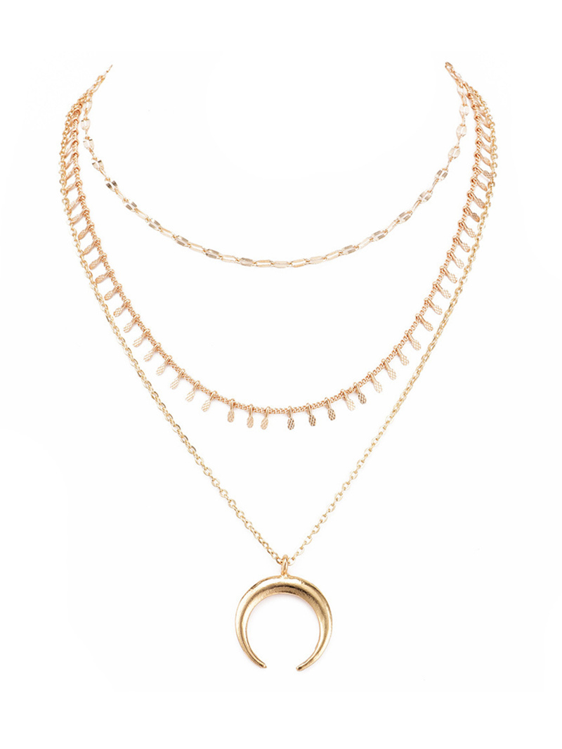 

Moon Pendant Chain Necklace Set 2pcs, Gold