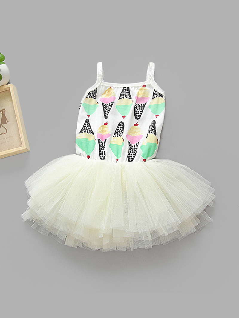 

Girls Ice Cream Print Tiered Mesh Dress, Multicolor