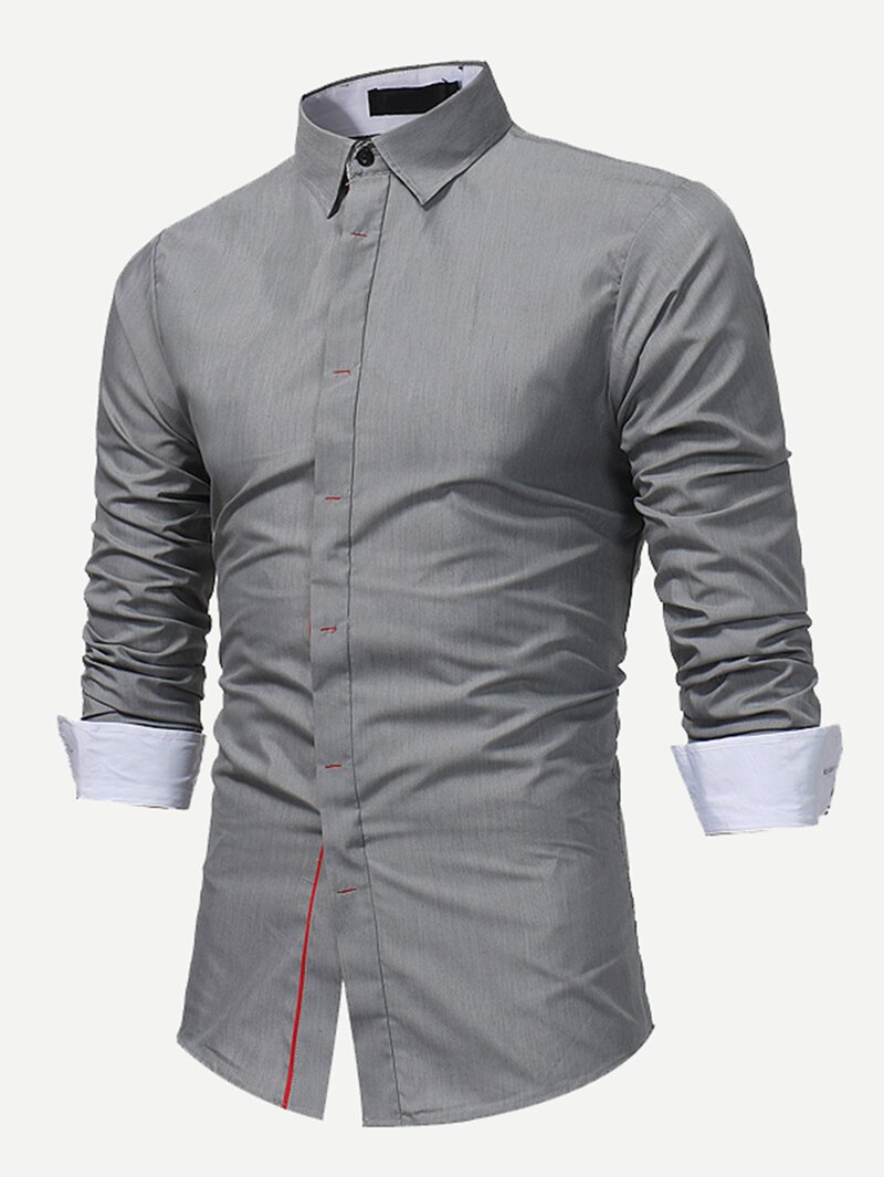 

Men Roll Up Sleeve Plain Blouse, Grey