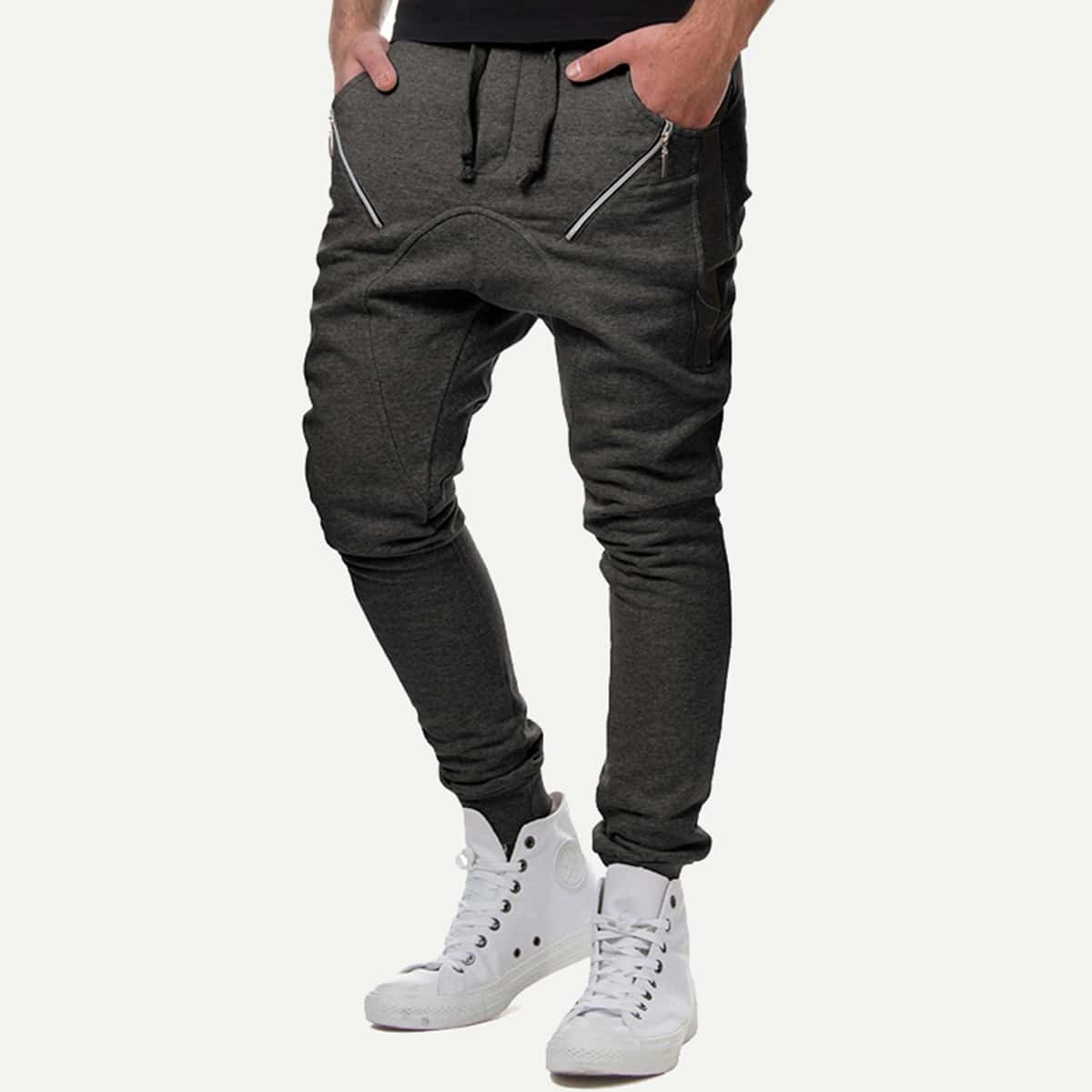 

Guys Zip Decoration Drawstring Joggers, Grey