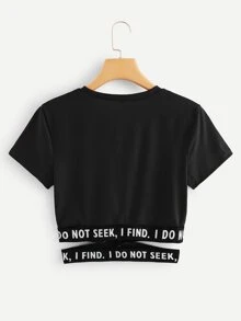 Muchica Slogan Graphic Cut Out Tee I DO NOT SEEK, I FIND - Black - View 2