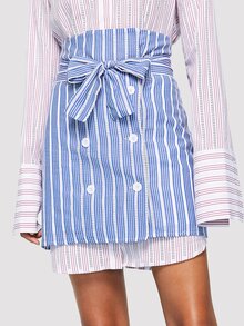 Double Breasted Striped Skirt with Belt