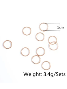 Simple Hair Ring Set 10pcs - Gold - View 5