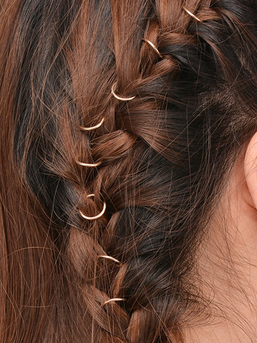 Simple Hair Ring Set 10pcs - Gold - View 1