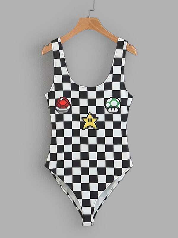 checkered bodysuit