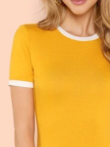 SHEIN Ringer Bodycon Mini T-Shirt Dress - Mustard Yellow - View 4