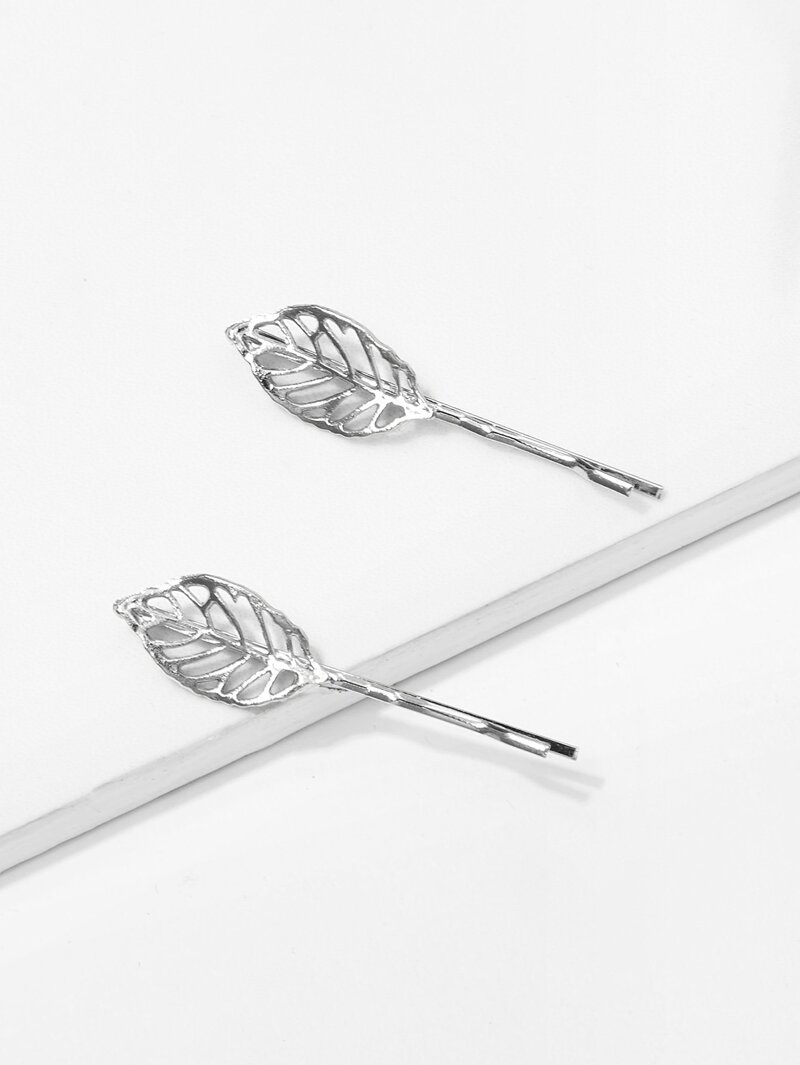 

Metal Leaf Hair Clip, Silver