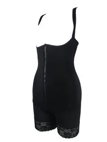 Plus Zip Front Body Sculpting Underwear - Black - View 3