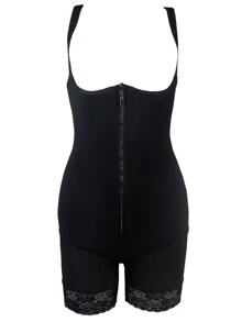 Plus Zip Front Body Sculpting Underwear - Black - View 2