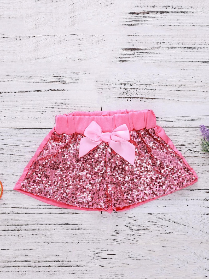 

Girls Tie Waist Sequin Shorts, Pink
