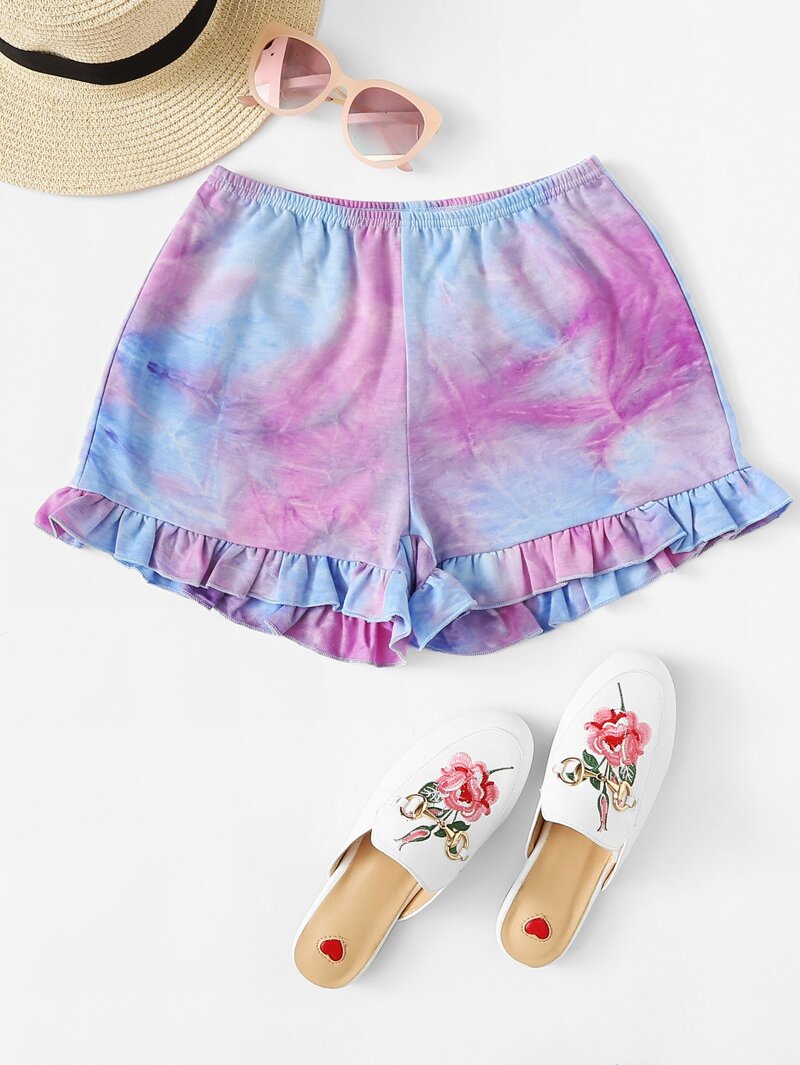 

Frill Trim Tie Dye Shorts, Multicolor