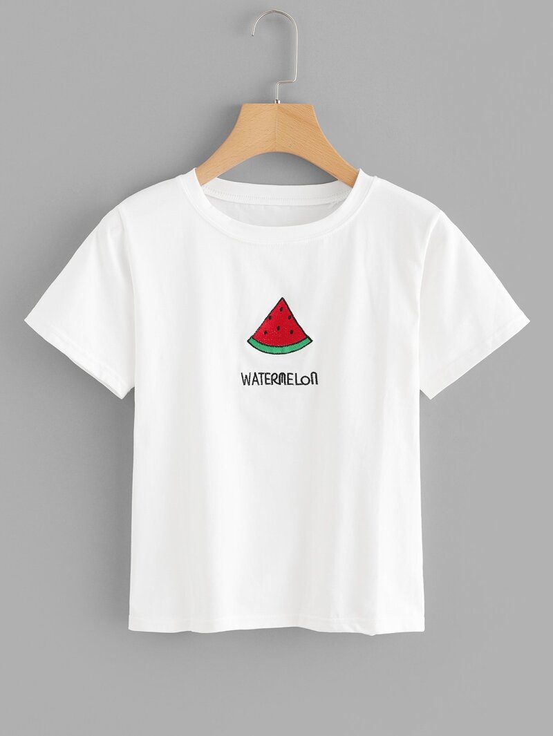 

Watermelon Embroidery Tee, White