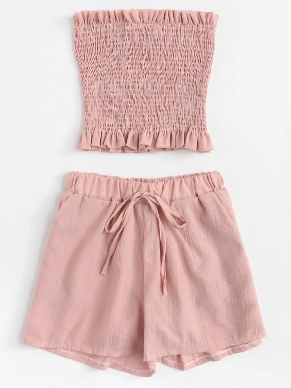 ruffle trim pleated tube top