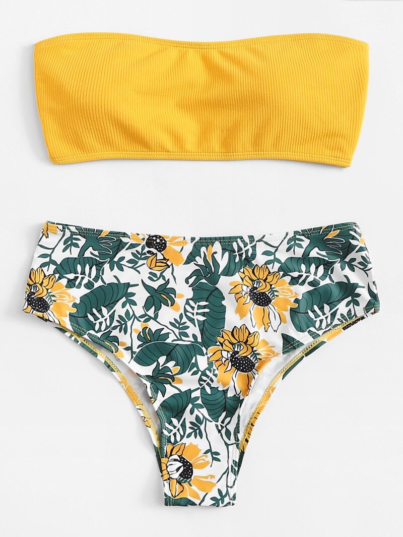 

Floral Print Bandeau Bikini Set, Multicolor