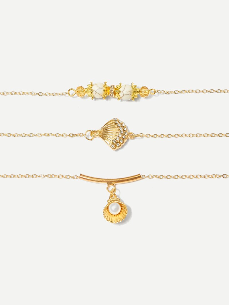 

Shell Shaped Metal Chain Bracelet Set 3pcs, Gold