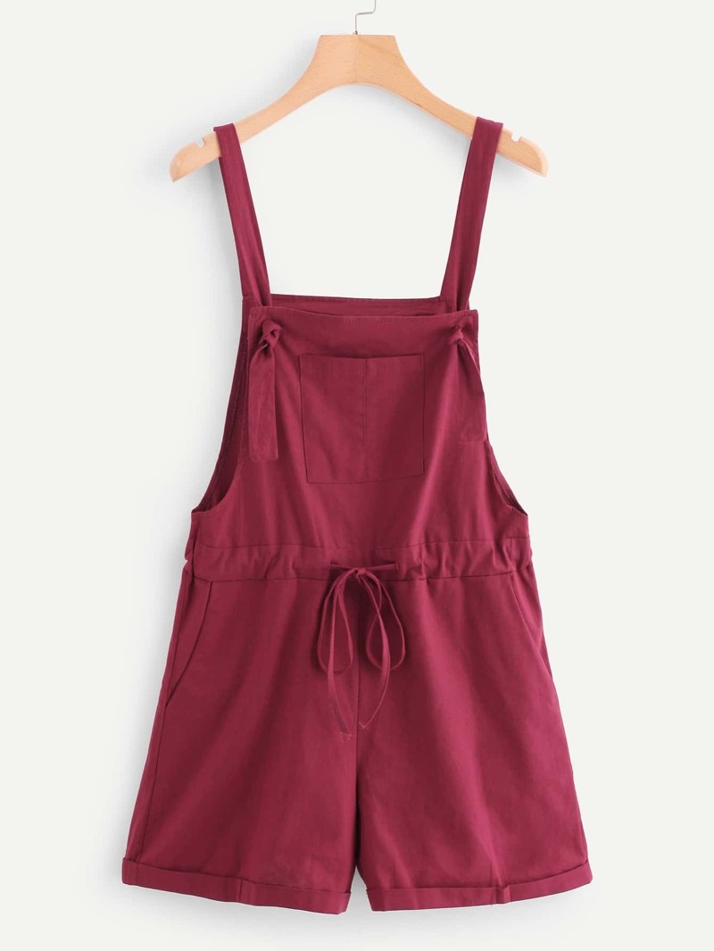 

Solid Drawstring Waist Overalls, Burgundy