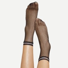 Striped Hem Fishnet Socks