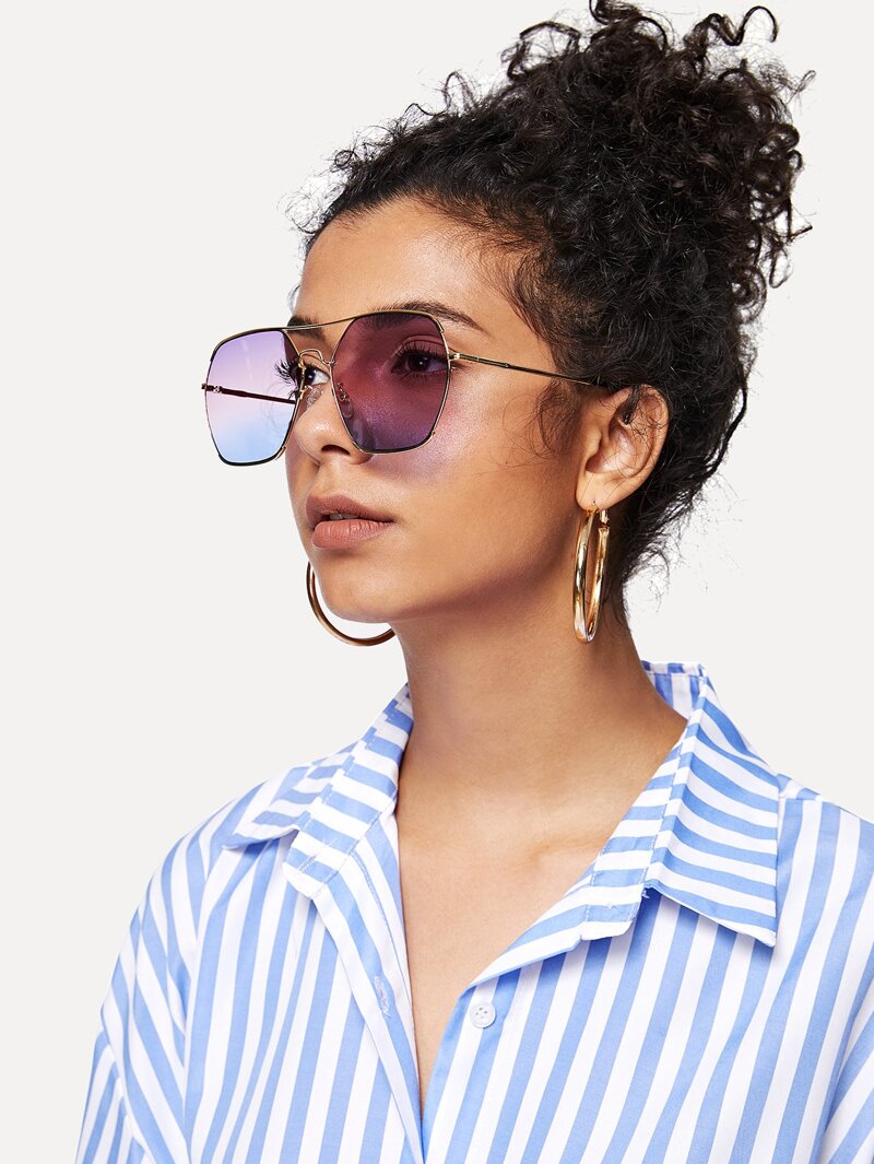 

Double Bridge Metal Frame Sunglasses, Purple