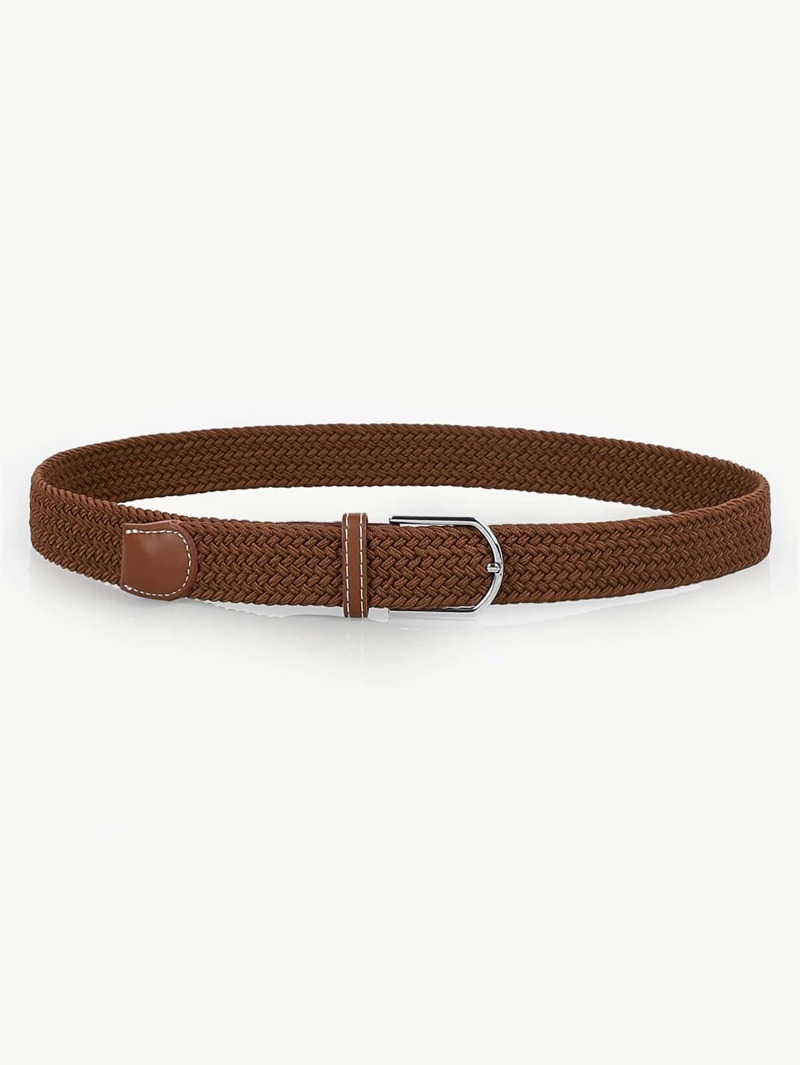 Buckle Design Woven Belt, Brown