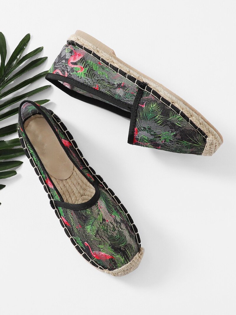 

Flamingo Pattern Cap Toe Espadrille Flats, Multicolor