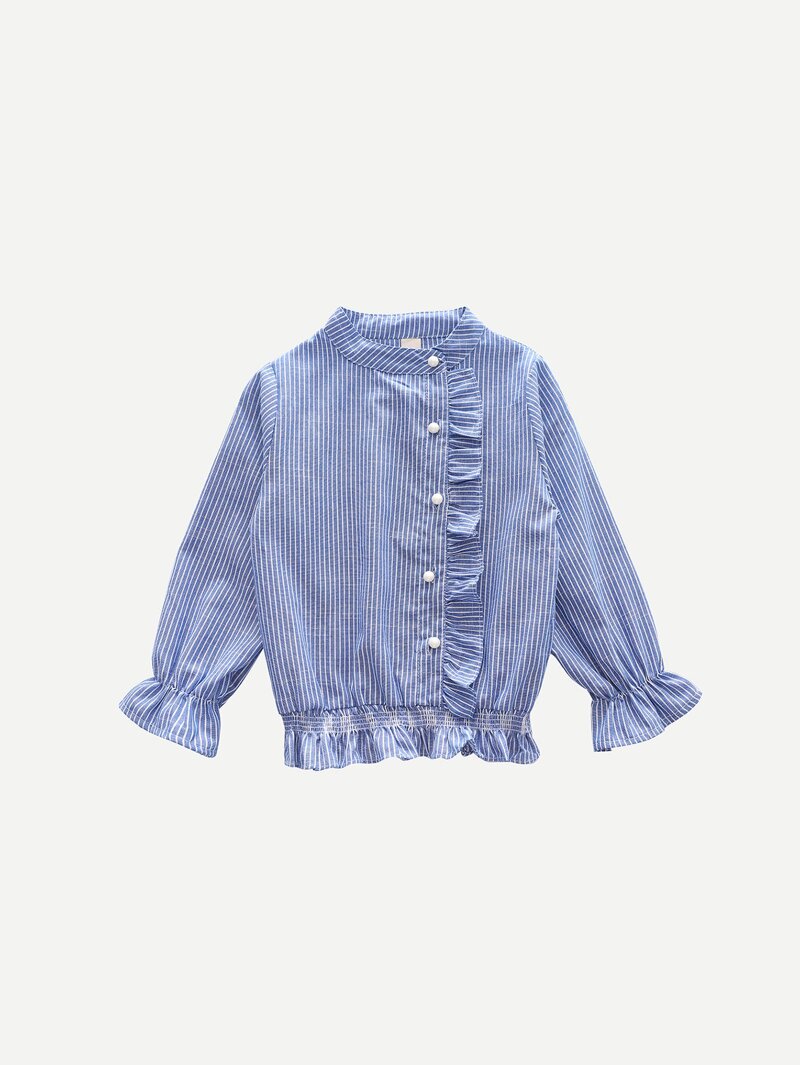 Girls Ruffle Striped Blouse, Blue