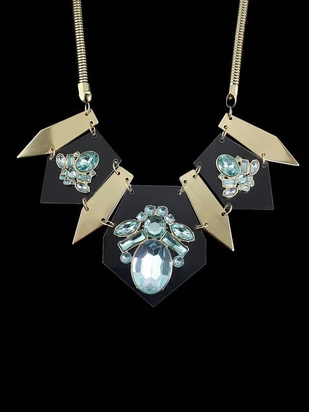 

Blue Green Rhinestone Geometric Collar Necklace
