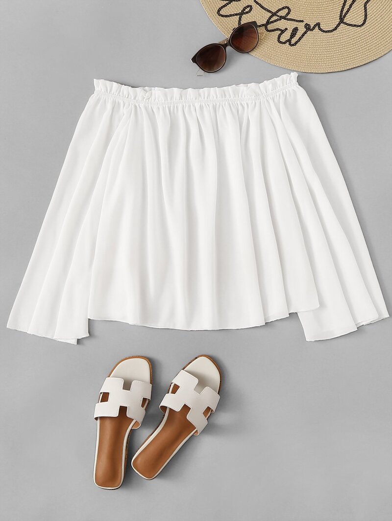 

Frill Trim Off Shoulder Solid Top, White