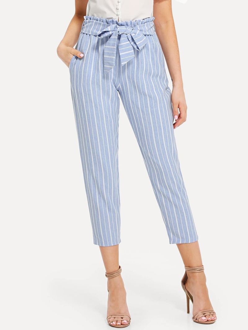 

Tie Waist Striped Pants, Blue