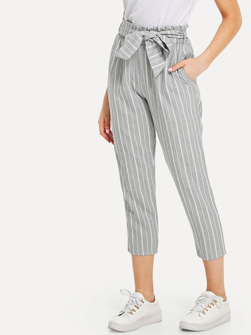 

Tie Waist Striped Pants, Grey, Nathane