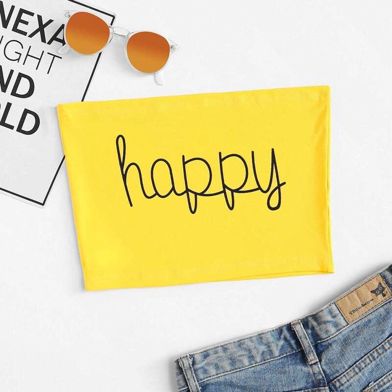 

Slogan Print Crop Tube Top, Yellow bright
