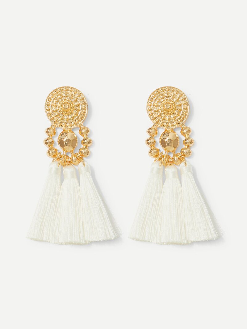 

Round Design Tassel Drop Earrings, Gold