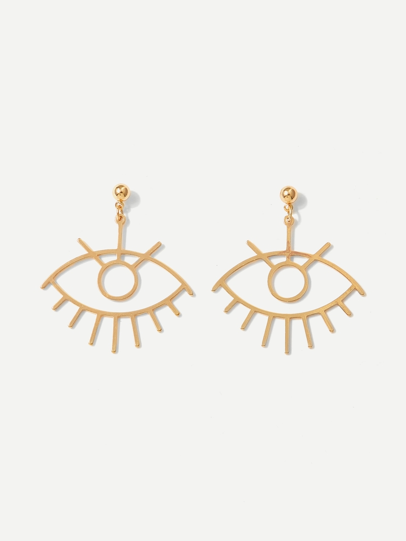 

Hollow Eye Shaped Drop Earrings, Gold