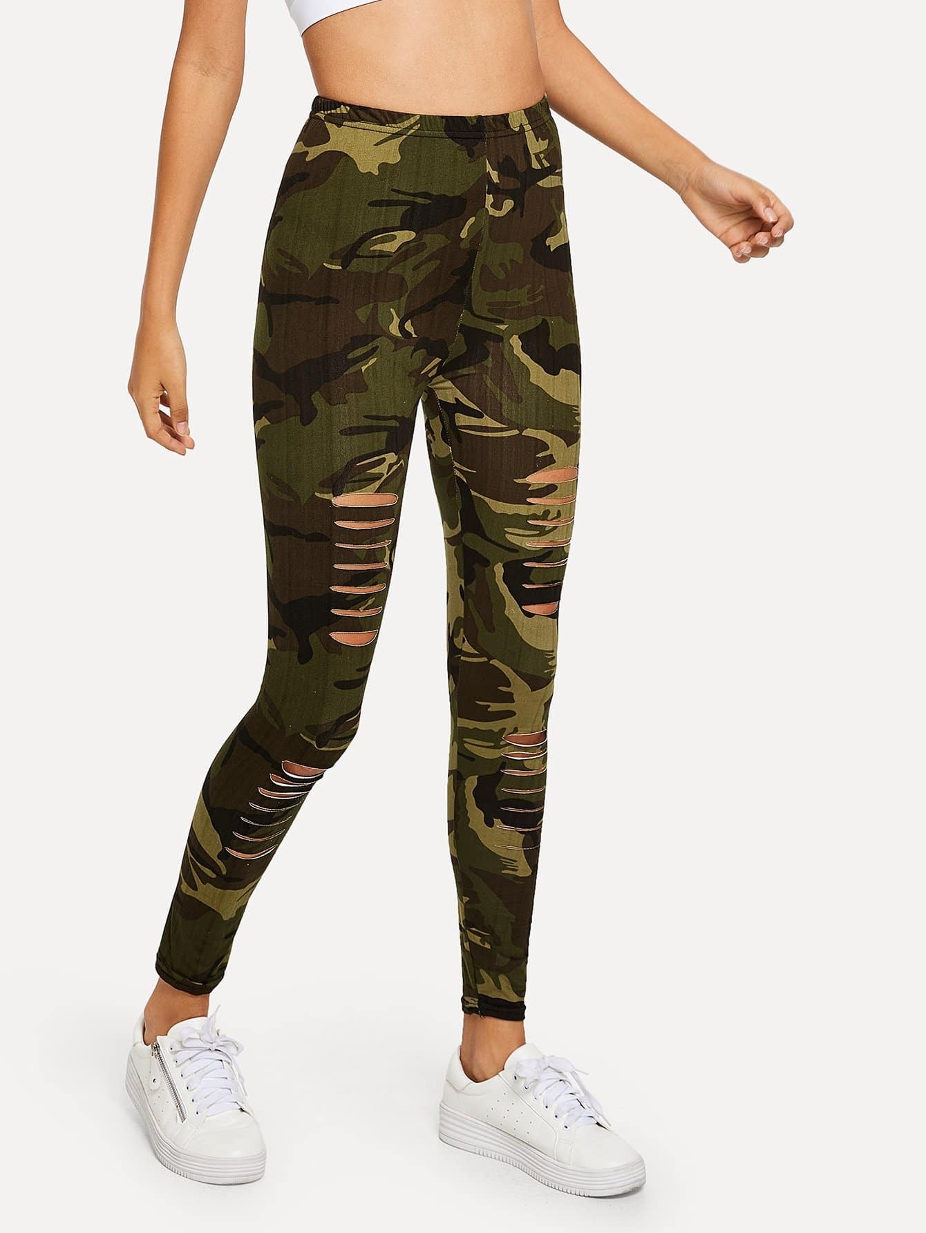 Camouflage legging met scheuren | SHEIN 
