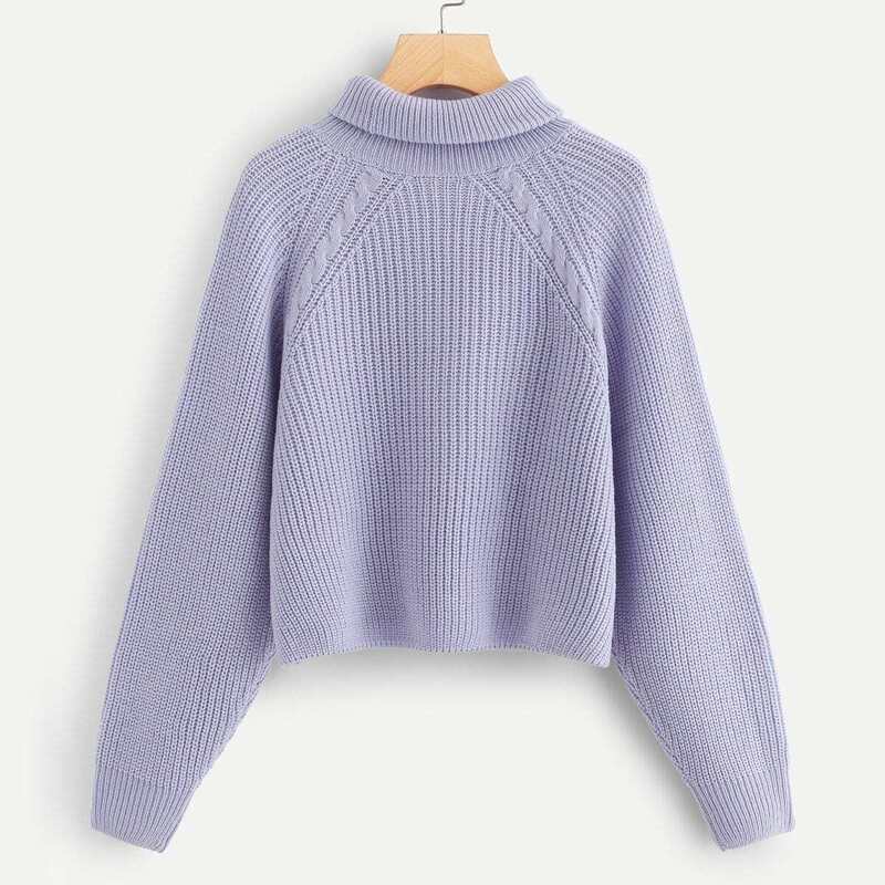 

Raglan Sleeve Rolled Up Neck Jumper, Purple