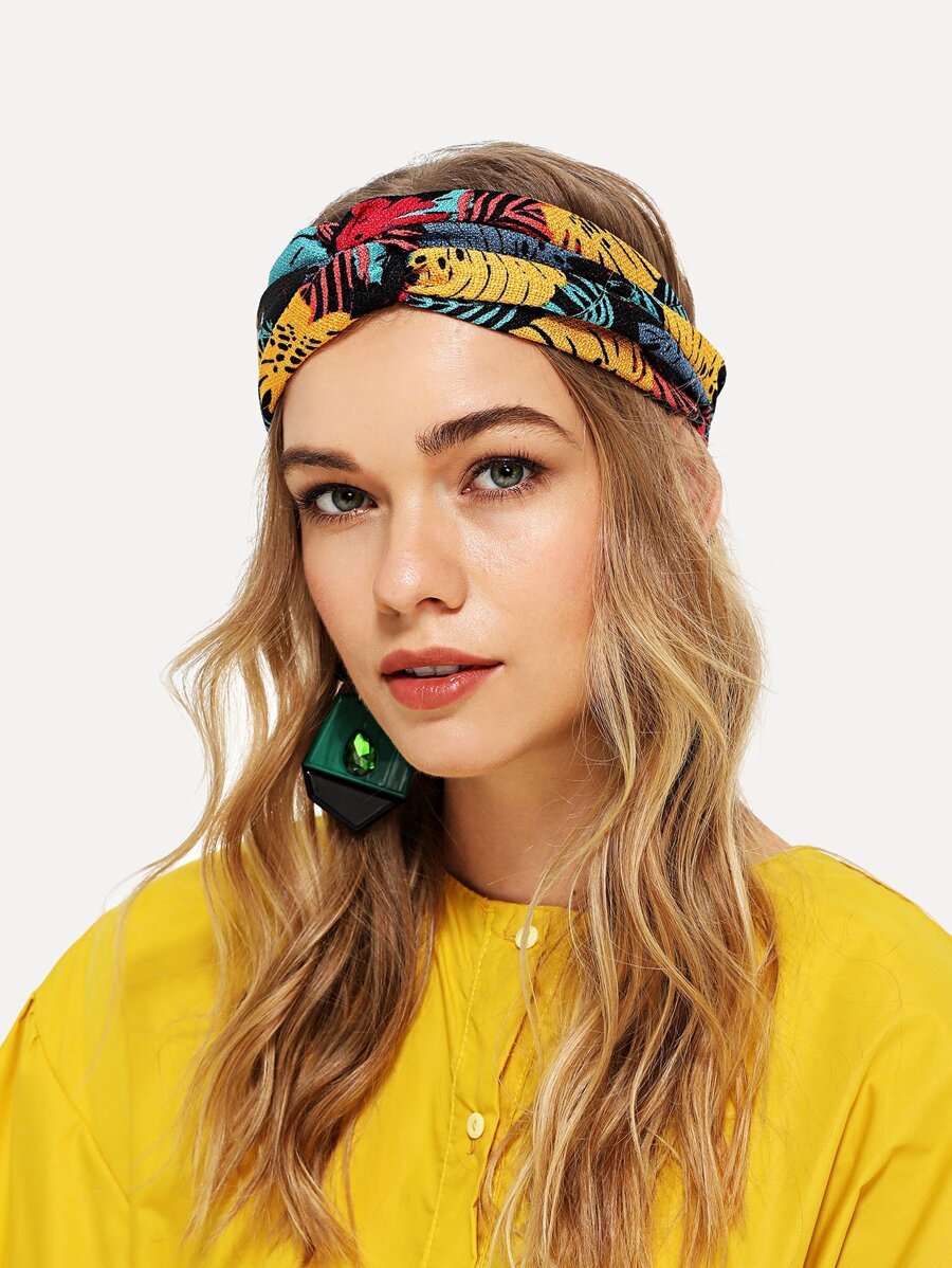 SHEIN VCAY Jungle Print Twist Headband - Multicolor - View 1
