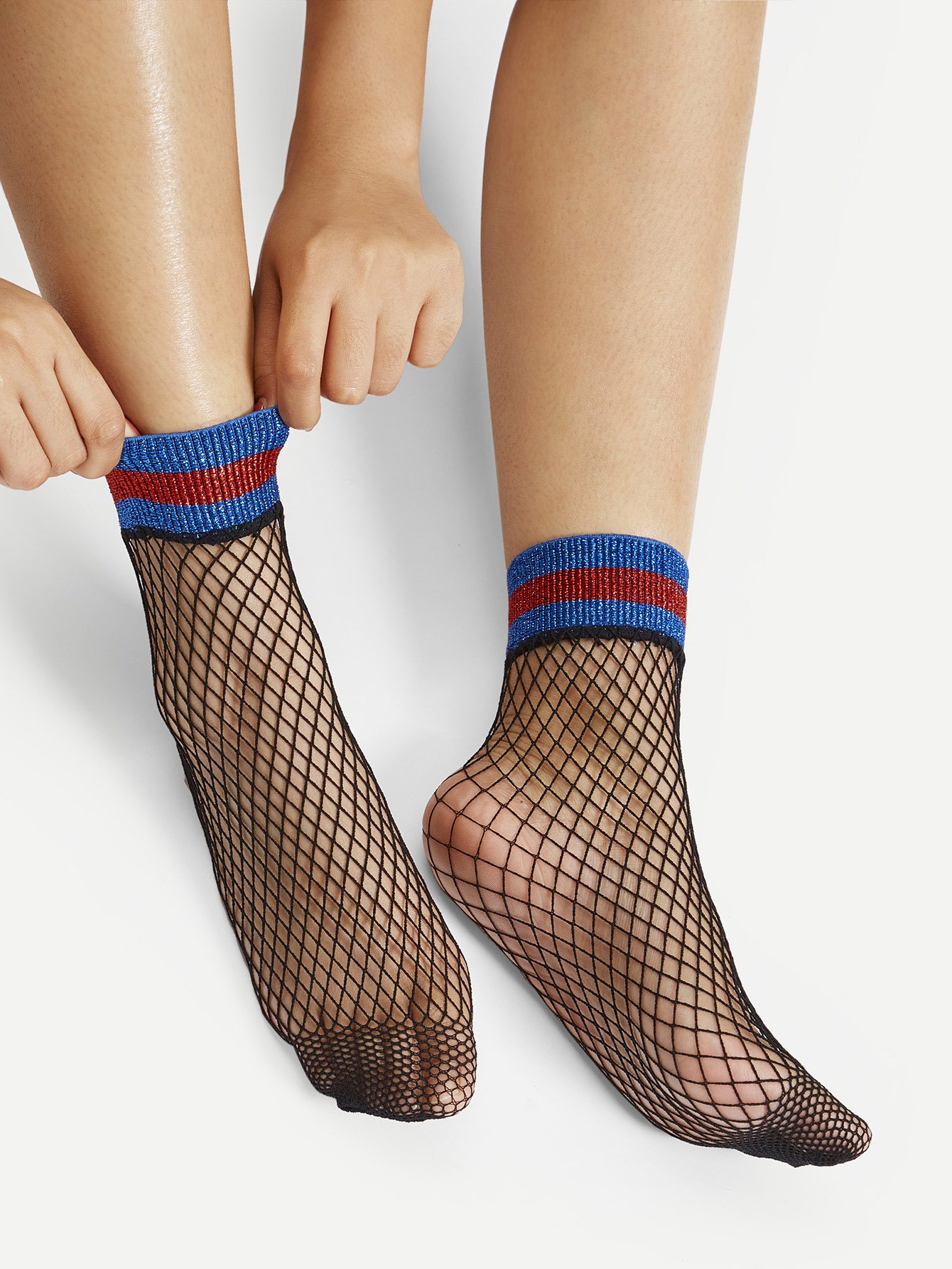 Striped Hem Net Socks EmmaCloth-Women Fast Fashion Online Mobile Site