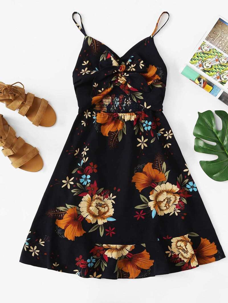 

Knot Front Floral Cami Dress, Multicolor